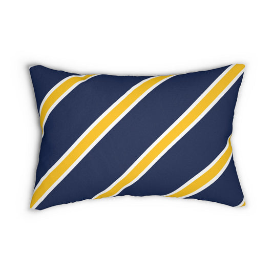 Navy Diagonal Stripe Lumbar Pillow | Yellow Accent