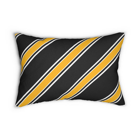 Diagonal Gold and Black Stripe Lumbar Pillow | Yellow Black Accent Pillow