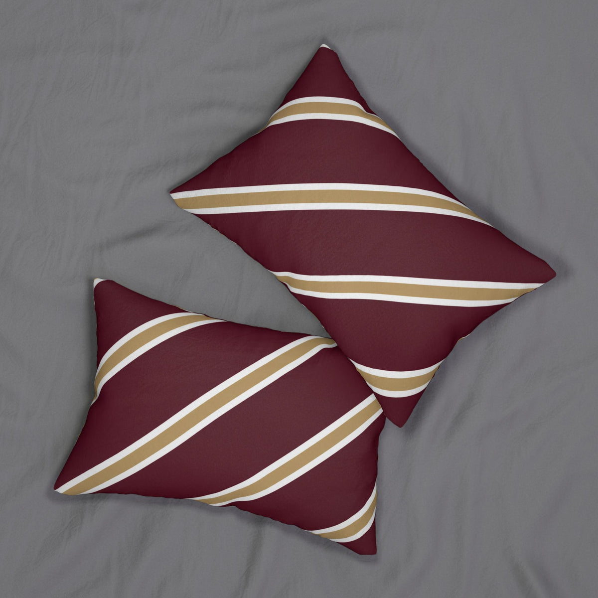 Diagonal Maroon Stripe lumbar pillow | Burgundy tan white stripe lumbar pillow