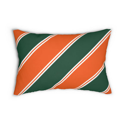 Diagonal Orange and Green Stripe Lumbar Pillow | Modern Stripe Decorative Pillow