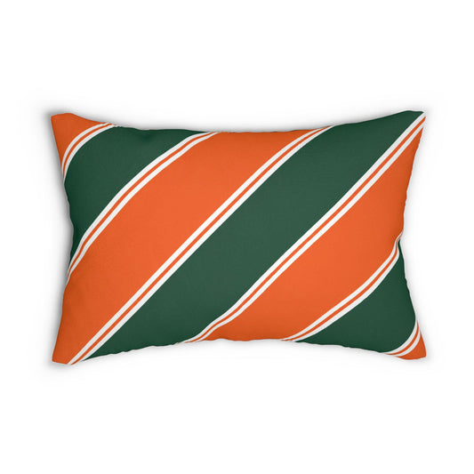 Diagonal Orange and Green Stripe Lumbar Pillow | Modern Stripe Decorative Pillow