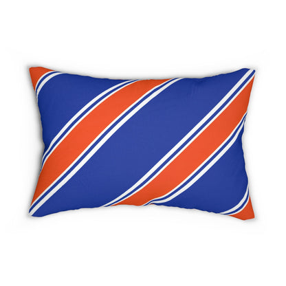 Diagonal Blue and Orange Stripe Lumbar Pillow | Nautical Accent