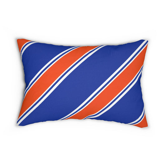 Diagonal Blue and Orange Stripe Lumbar Pillow | Nautical Accent
