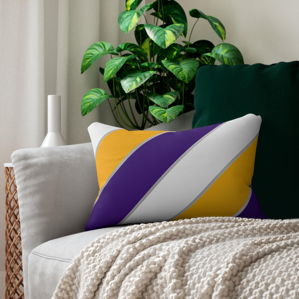 Diagonal Purple Gold White Stripes lumbar pillow | Lumbar Pillow