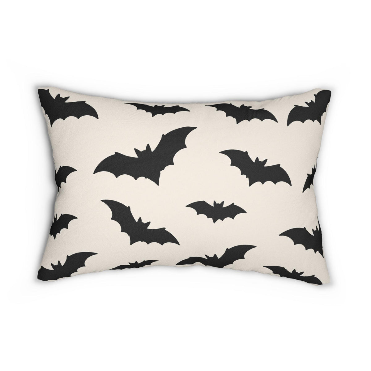 Black Bat Pattern Lumbar Pillow | Halloween Bat Print Pillow