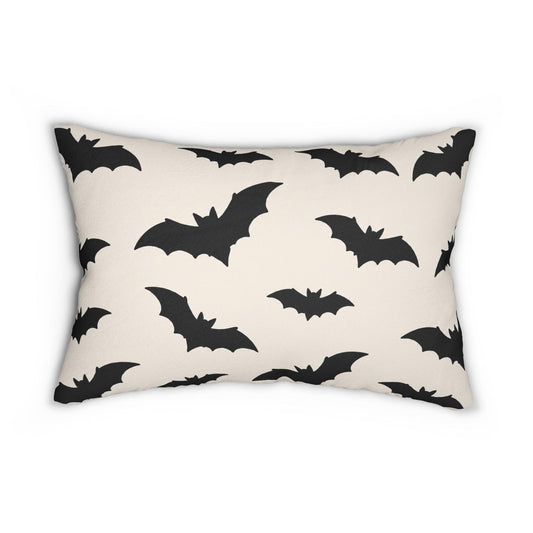 Black Bat Pattern Lumbar Pillow | Halloween Bat Print Pillow