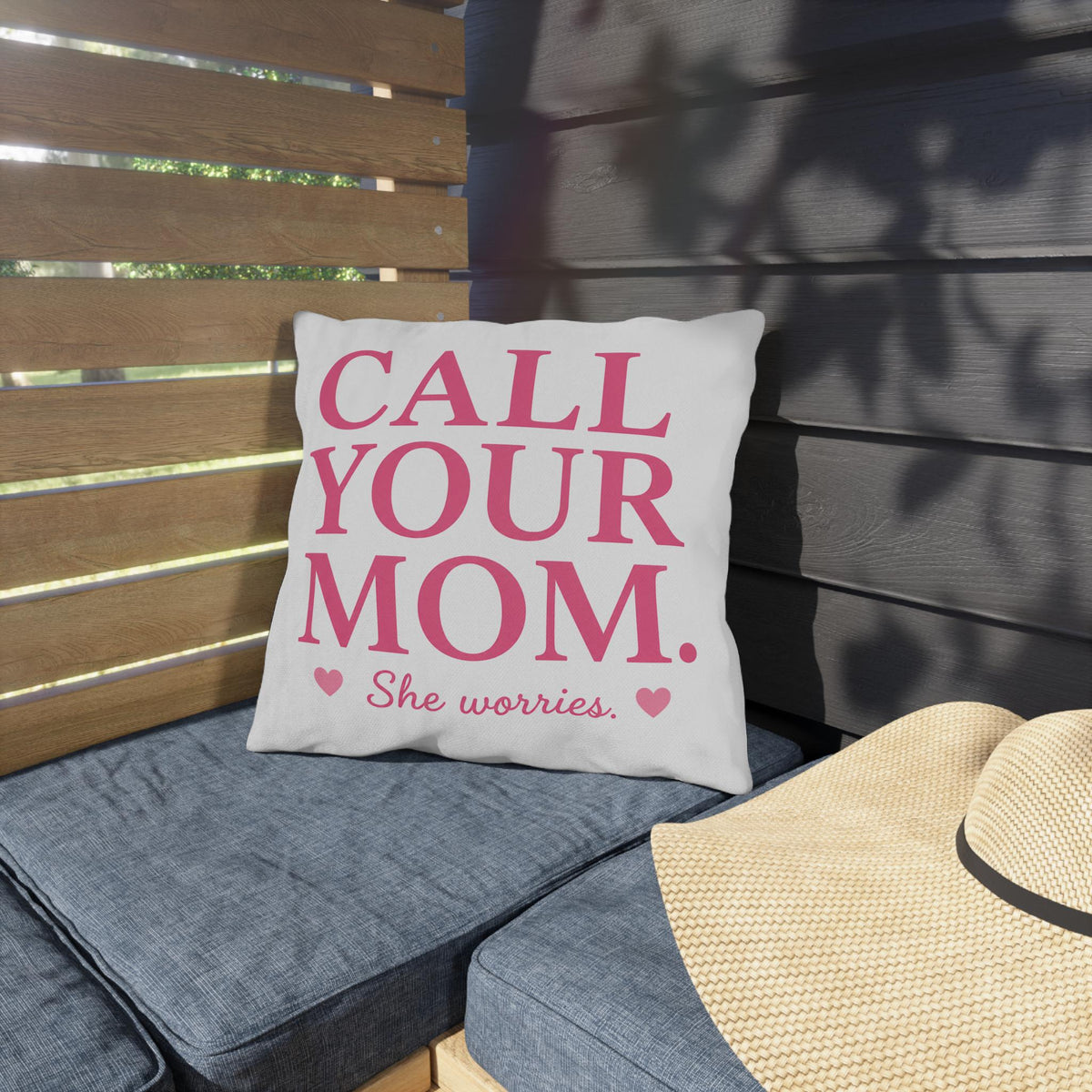 Call Your Mom pillow | Outdoor Pillow, Pink Typography, She Worries