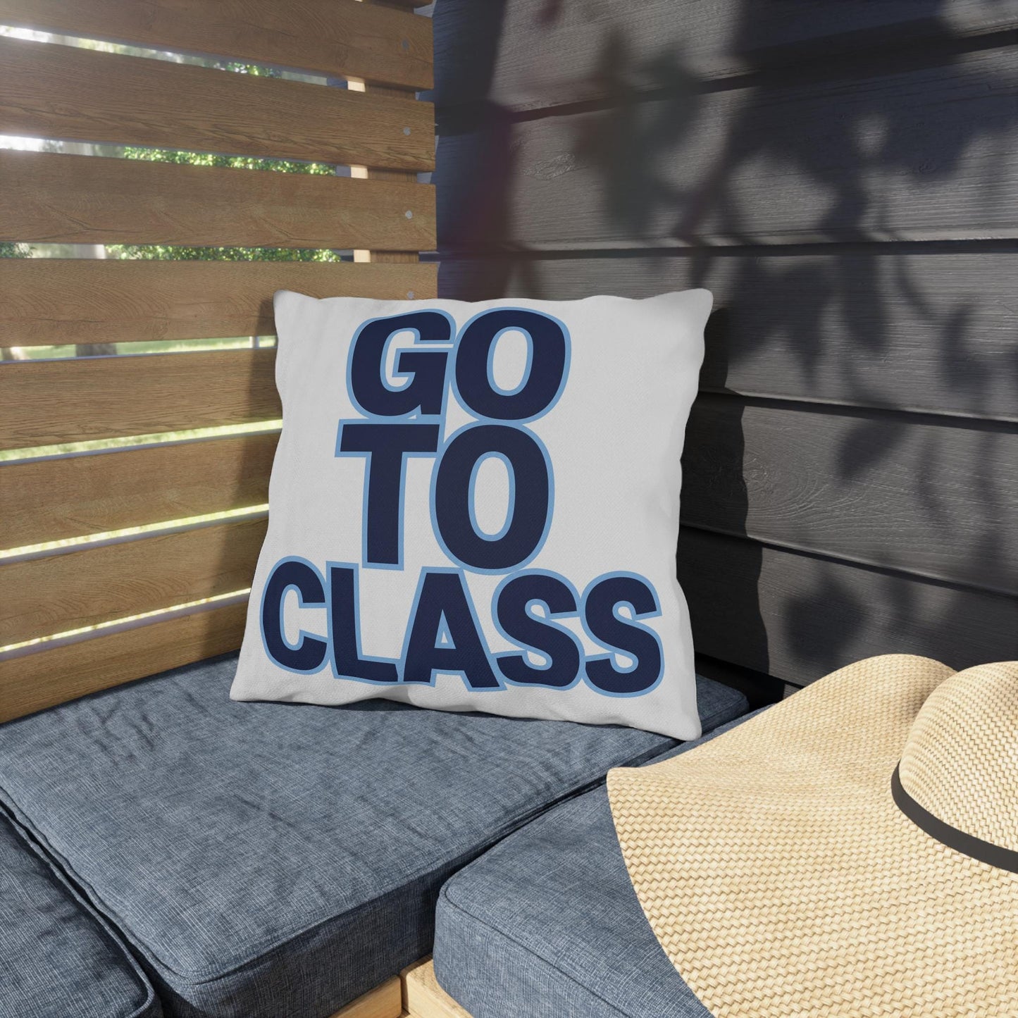 Go To Class Call Your Mom Pillow | Outdoor Pillow, Bold Navy Lettering