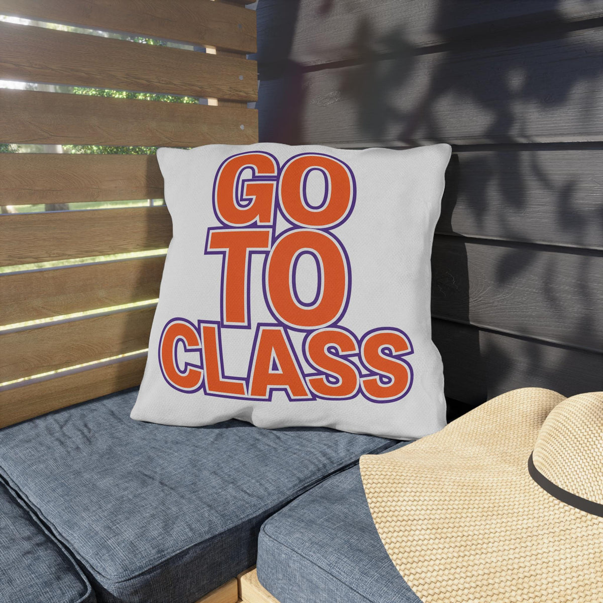 Go To Class Call Your Mom Outdoor Pillow | Bold Retro Lettering Accent Pillow