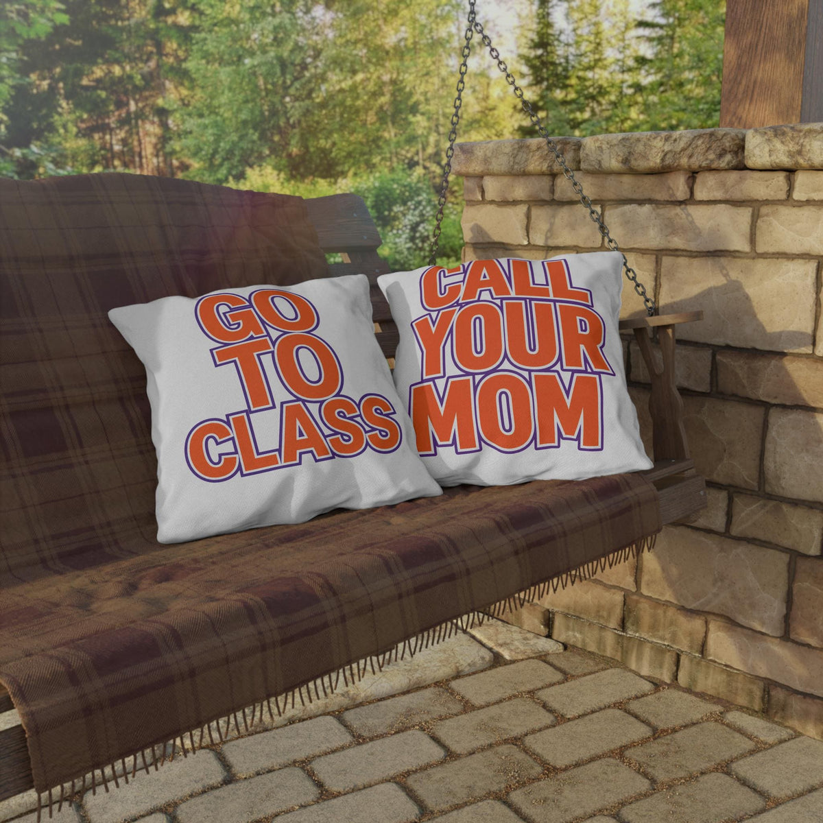 Go To Class Call Your Mom Outdoor Pillow | Bold Retro Lettering Accent Pillow