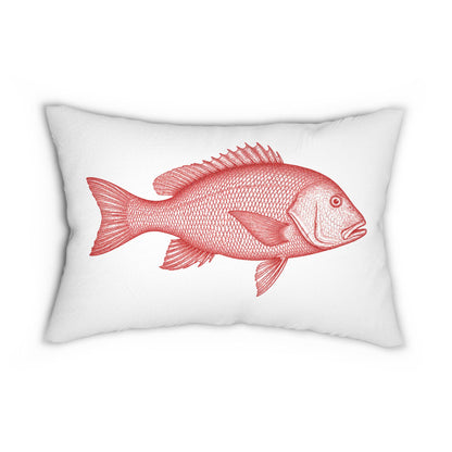 Red Snapper Illustration Lumbar Pillow | Coastal Fish Throw Pillow