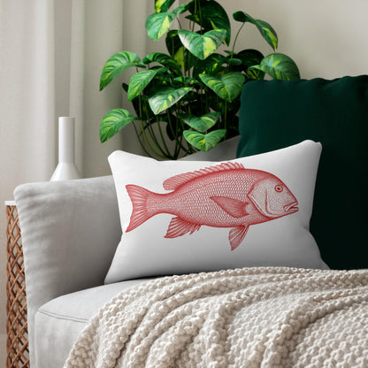 Red Snapper Illustration Lumbar Pillow | Coastal Fish Throw Pillow