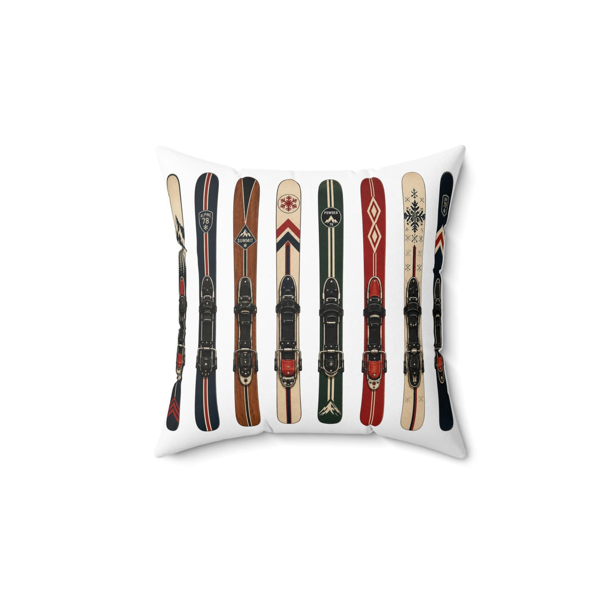 Vintage Skis Pillow | Retro Ski Gear Pattern Spun Polyester Square Pillow