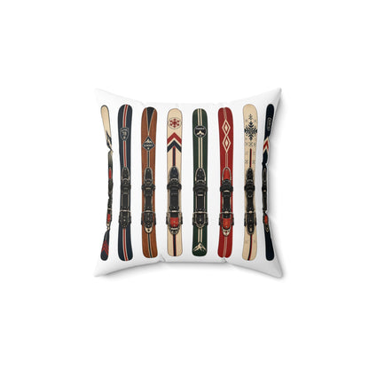 Vintage Skis Pillow | Retro Ski Gear Pattern Spun Polyester Square Pillow