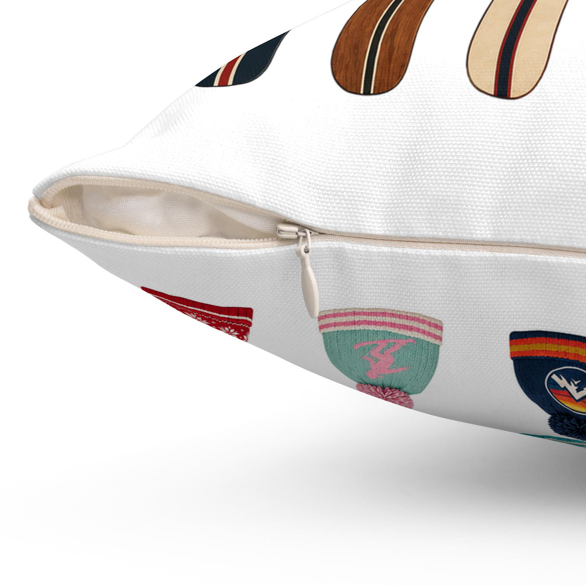 Vintage Skis Pillow | Retro Ski Gear Pattern Spun Polyester Square Pillow