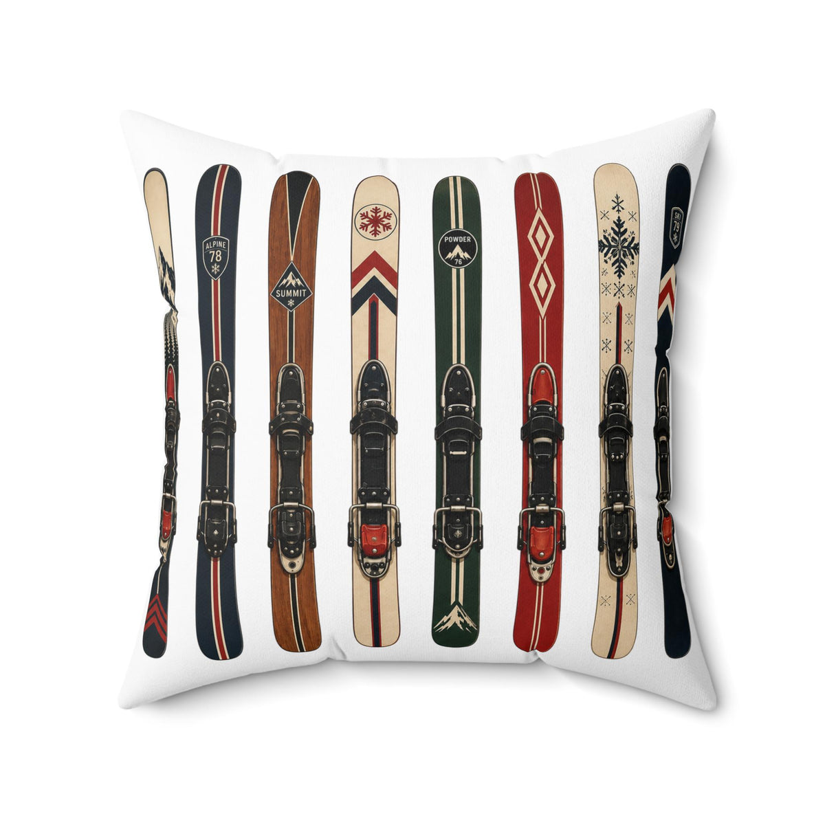 Vintage Skis Pillow | Retro Ski Gear Pattern Spun Polyester Square Pillow