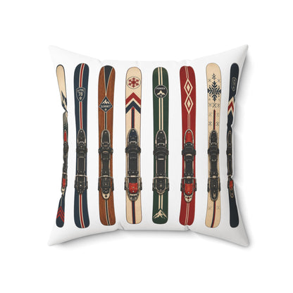 Vintage Skis Pillow | Retro Ski Gear Pattern Spun Polyester Square Pillow