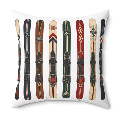 Vintage Skis Pillow | Retro Ski Gear Pattern Spun Polyester Square Pillow