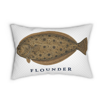 Flounder Illustration Lumbar Pillow | Nautical Fish Decor