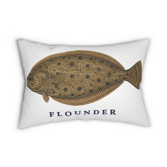 Flounder Illustration Lumbar Pillow | Nautical Fish Decor