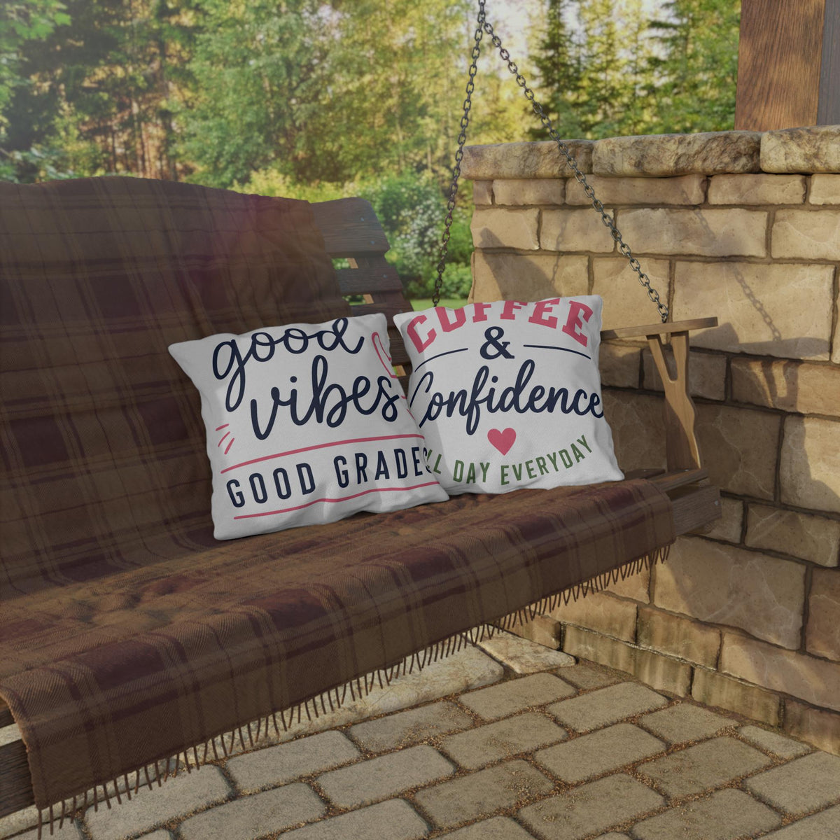 Good Vibes Good Grades outdoor pillow | Coffee & Confidence outdoor pillow