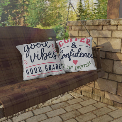 Good Vibes Good Grades outdoor pillow | Coffee & Confidence outdoor pillow