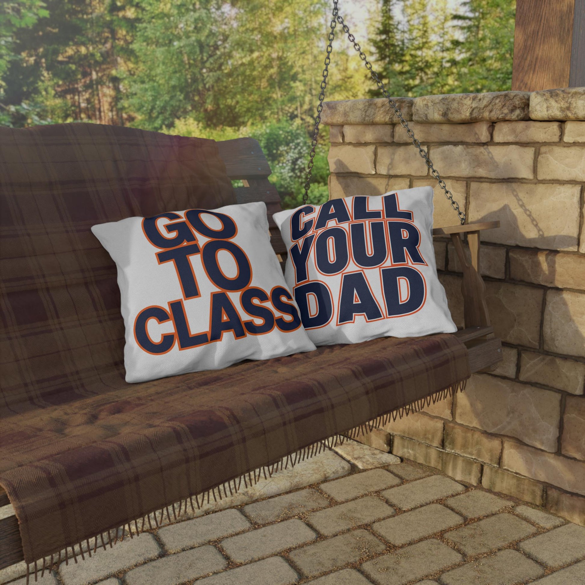 Go To Class Call Your Dad Navy Orange Outdoor Pillow | Dorm Patio Accent