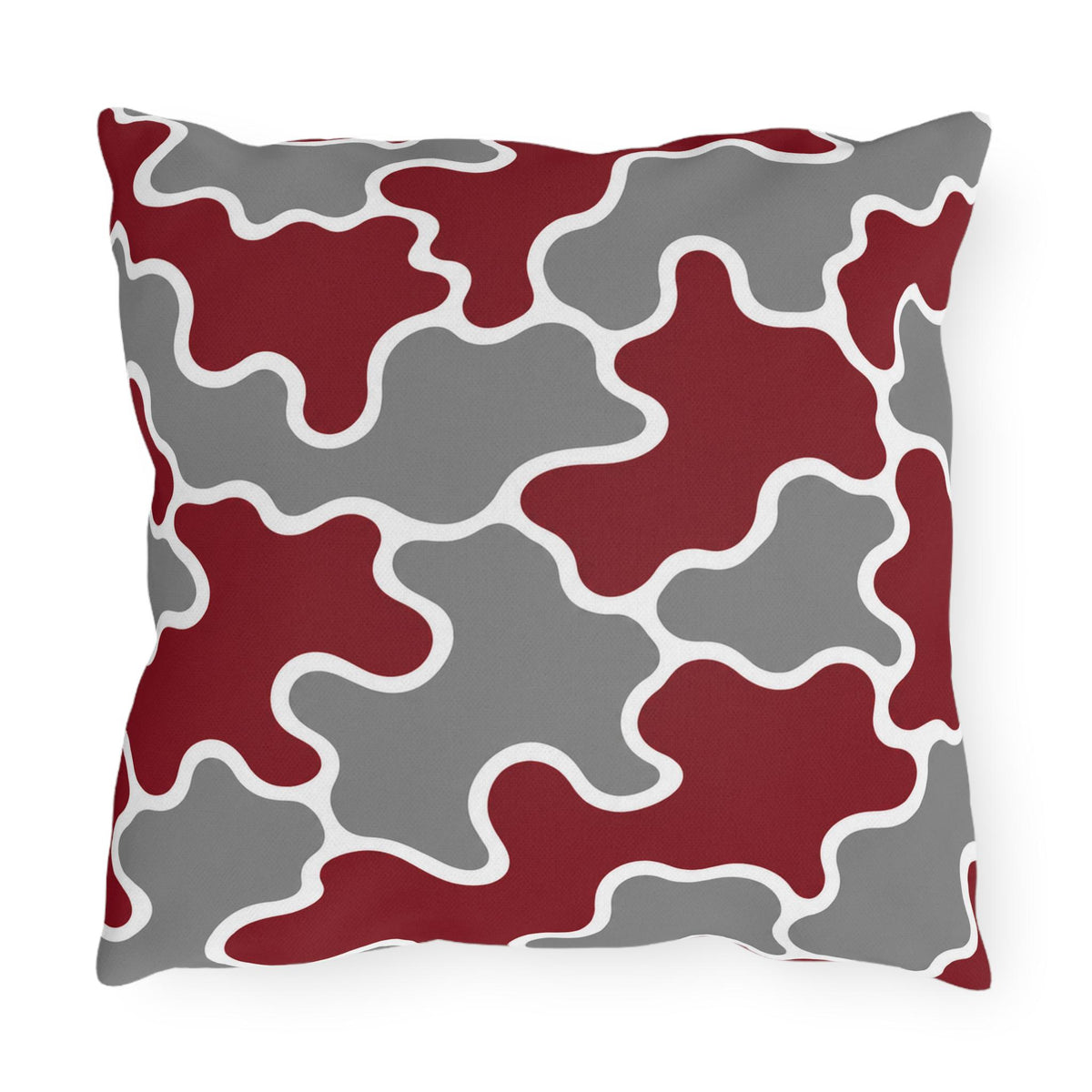 Maroon Gray Abstract Puzzle Pattern Outdoor Pillows | Geometric Patio Pillow