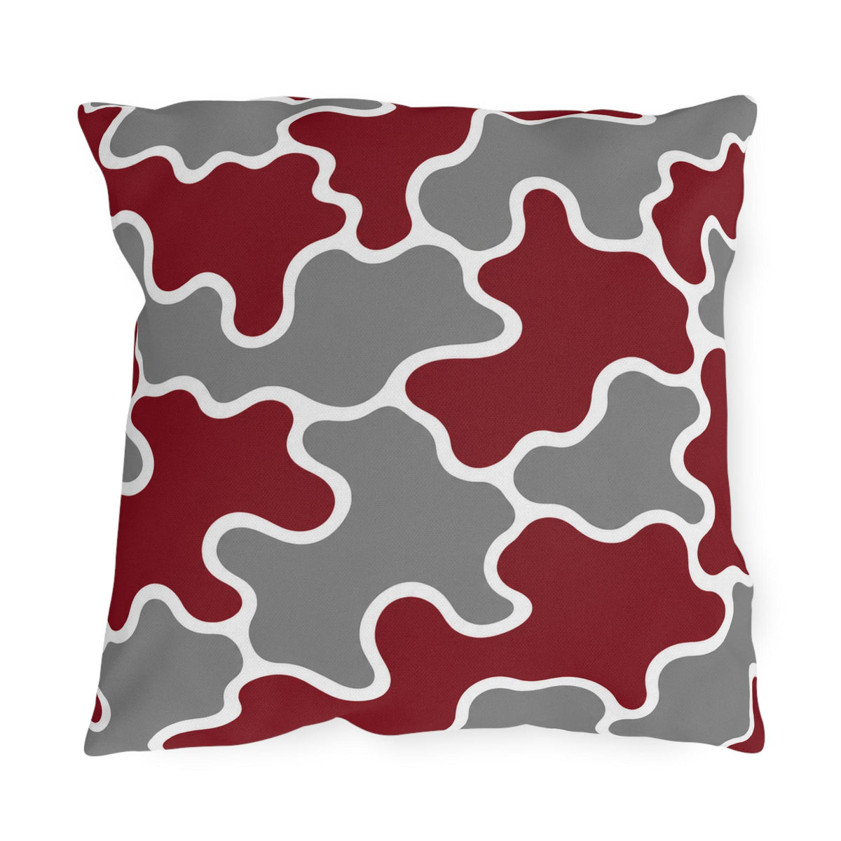 Maroon Gray Abstract Puzzle Pattern Outdoor Pillows | Geometric Patio Pillow