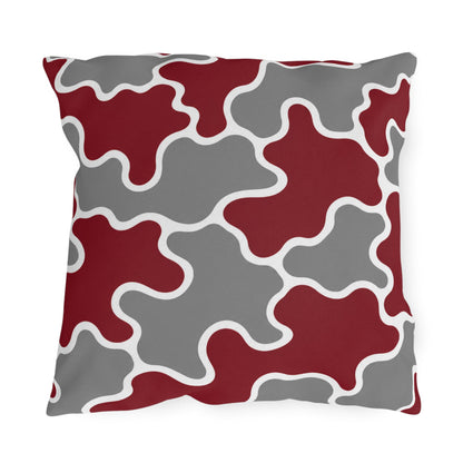 Maroon Gray Abstract Puzzle Pattern Outdoor Pillows | Geometric Patio Pillow