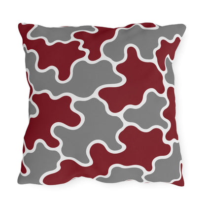 Maroon Gray Abstract Puzzle Pattern Outdoor Pillows | Geometric Patio Pillow