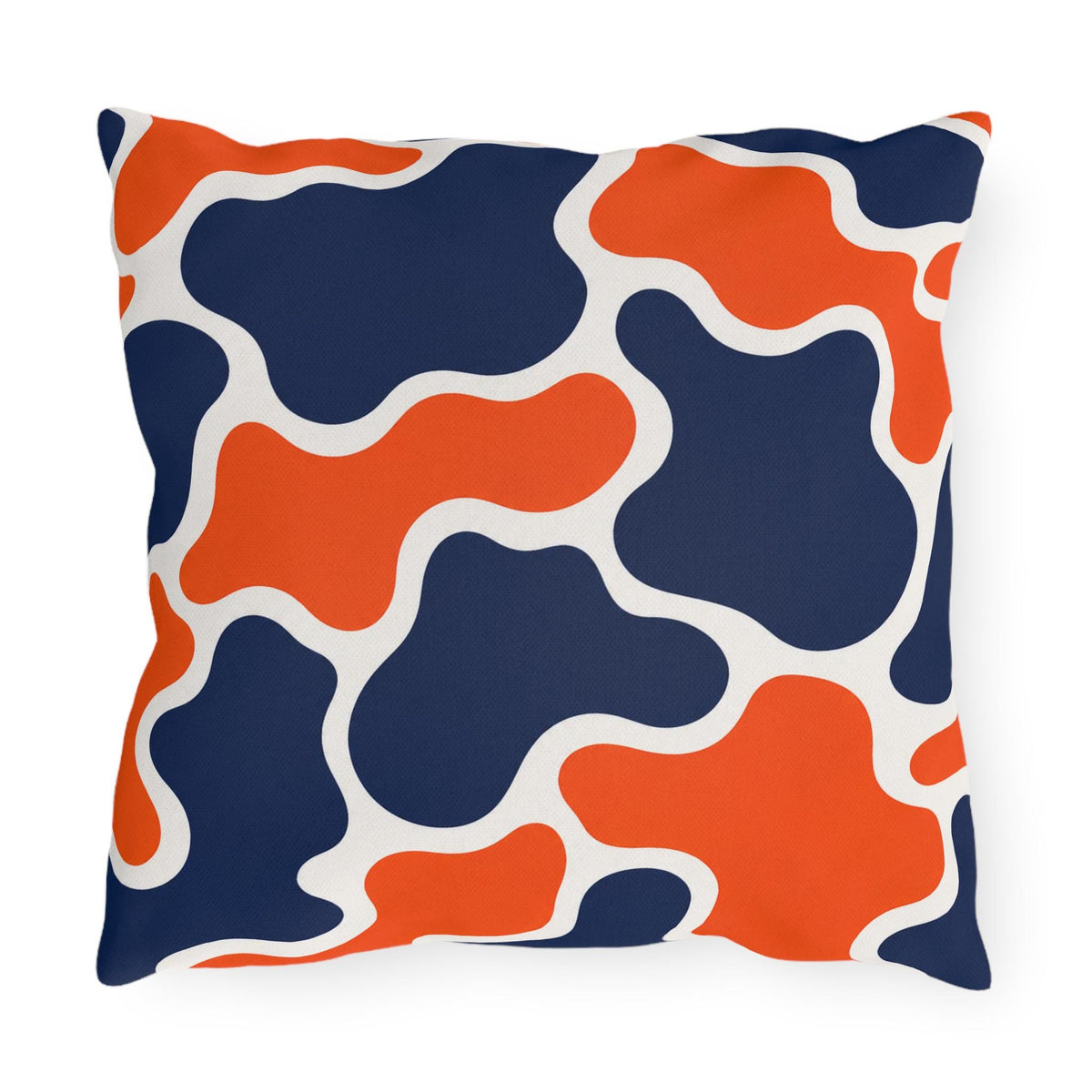 Orange Navy Abstract Blob Pattern Outdoor Pillow | Modern Patio Cushion