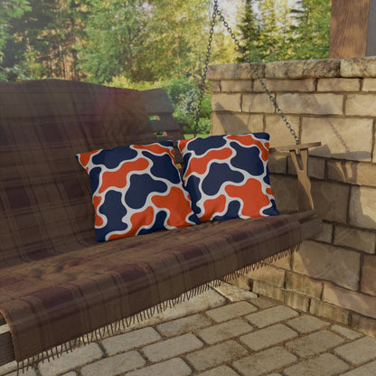 Orange Navy Abstract Blob Pattern Outdoor Pillow | Modern Patio Cushion