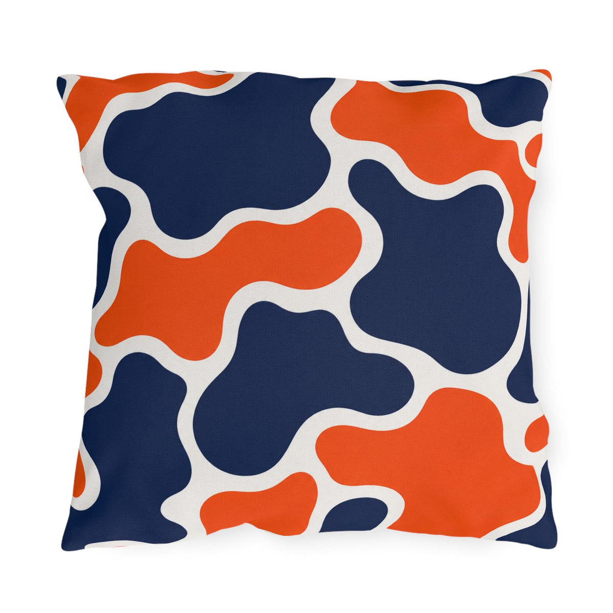 Orange Navy Abstract Blob Pattern Outdoor Pillow | Modern Patio Cushion