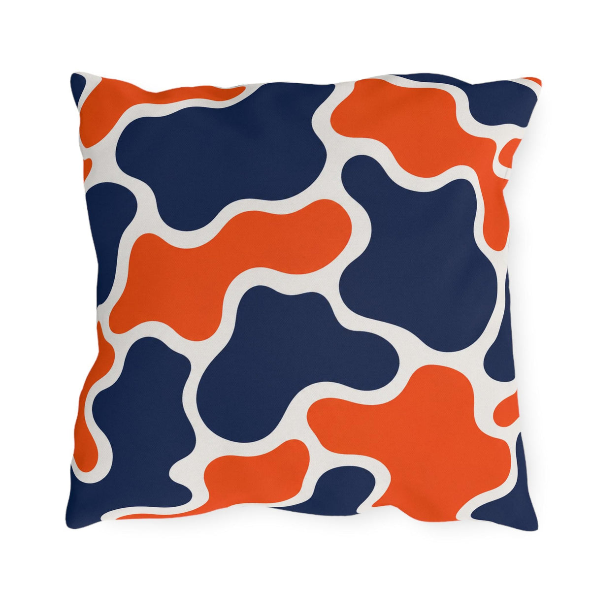 Orange Navy Abstract Blob Pattern Outdoor Pillow | Modern Patio Cushion