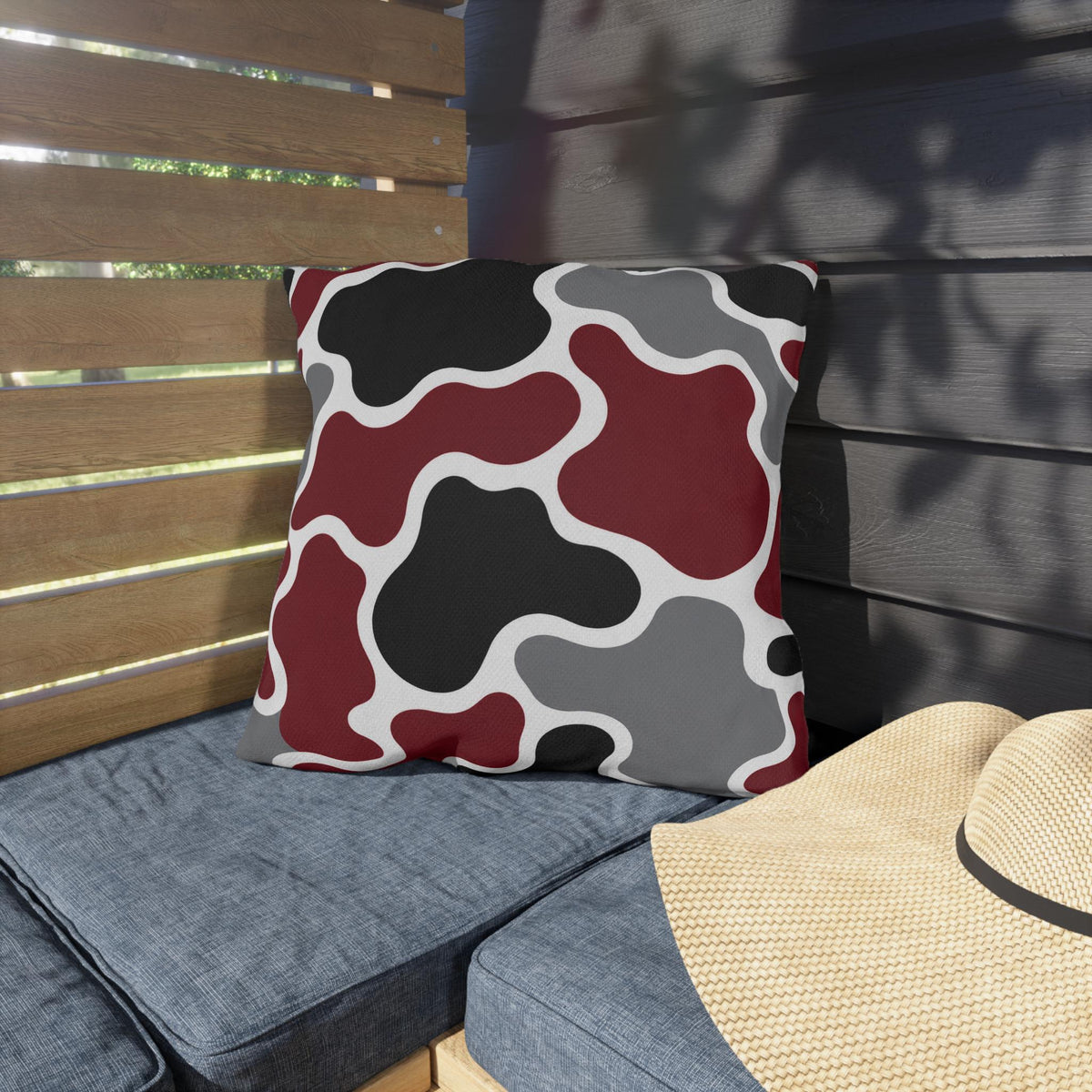 Abstract Organic Shapes Outdoor Pillow | Burgundy Black Gray Modern Patio Cushion