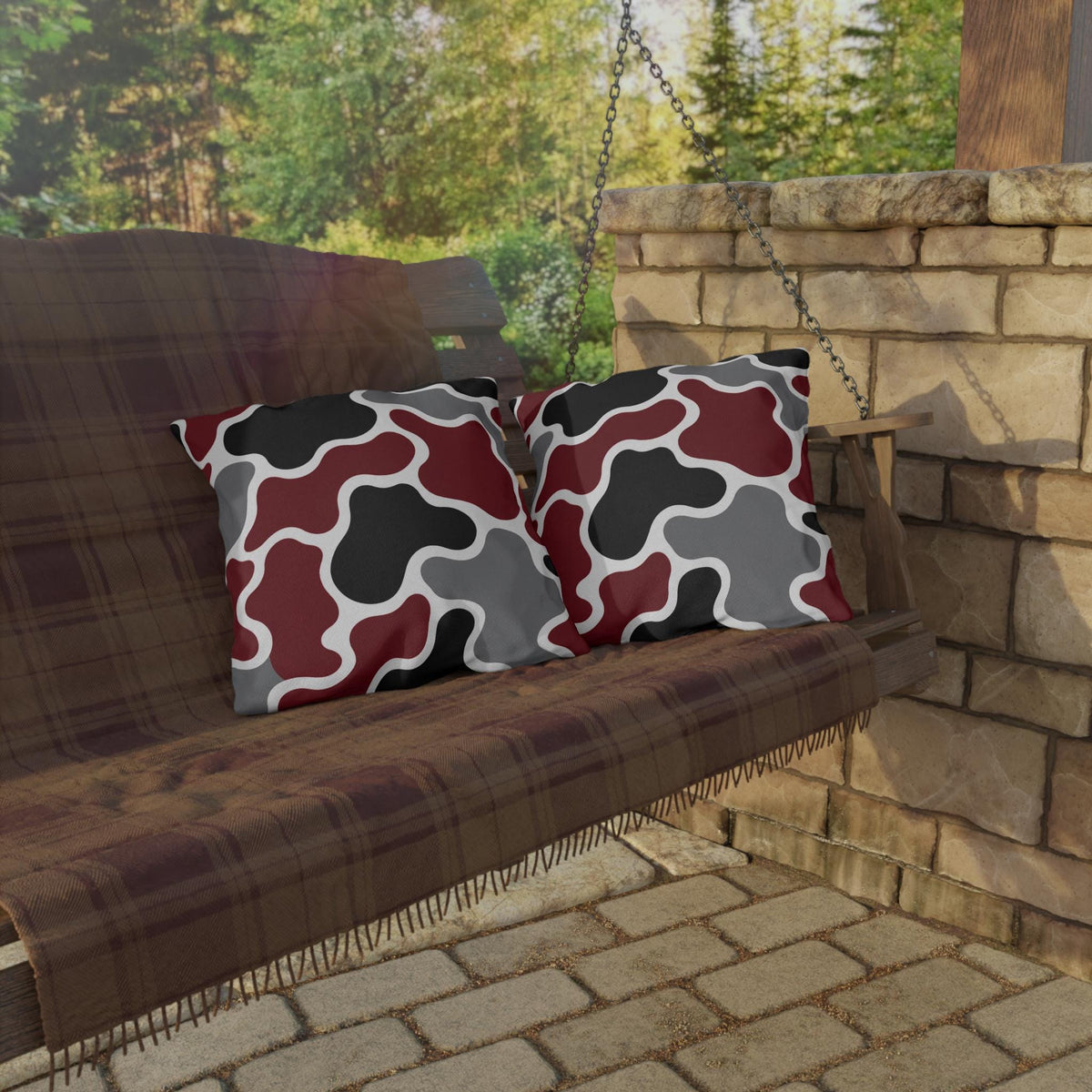 Abstract Organic Shapes Outdoor Pillow | Burgundy Black Gray Modern Patio Cushion