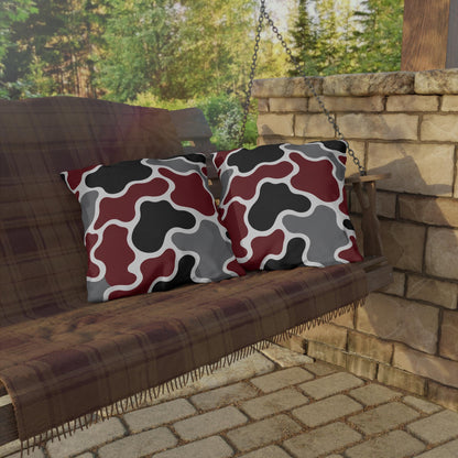 Abstract Organic Shapes Outdoor Pillow | Burgundy Black Gray Modern Patio Cushion