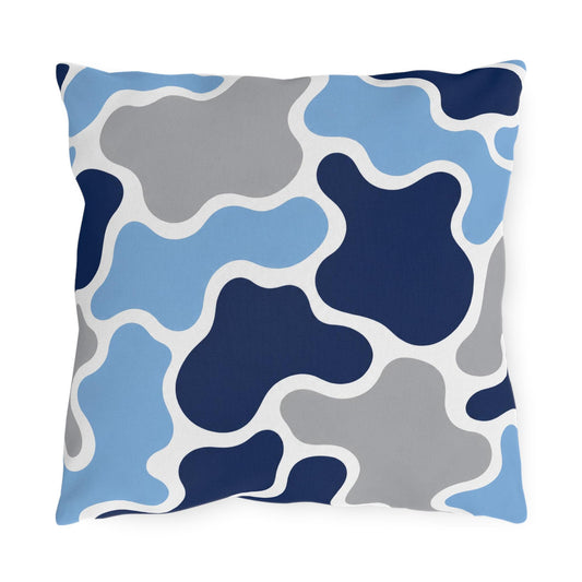 Blue Abstract Camouflage Outdoor Pillow | Navy Grey Modern Patio Cushion