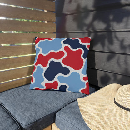 Abstract Red Blue Camouflage Outdoor Pillow | Modern Patio Cushion