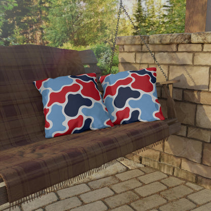 Abstract Red Blue Camouflage Outdoor Pillow | Modern Patio Cushion