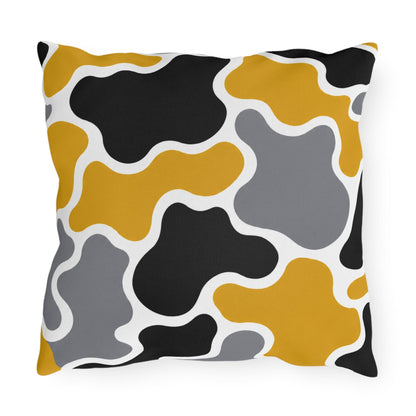 Abstract Organic Shapes Outdoor Pillow | Mustard Black Gray Modern Pattern