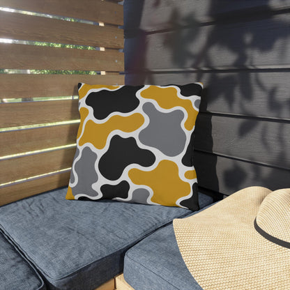 Abstract Organic Shapes Outdoor Pillow | Mustard Black Gray Modern Pattern