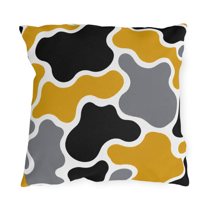 Abstract Organic Shapes Outdoor Pillow | Mustard Black Gray Modern Pattern