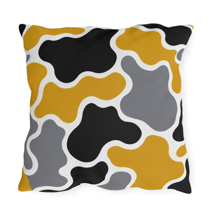 Abstract Organic Shapes Outdoor Pillow | Mustard Black Gray Modern Pattern