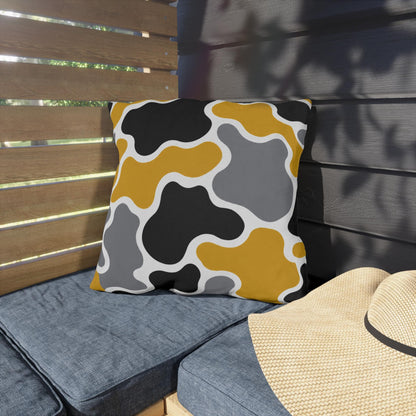 Abstract Organic Shapes Outdoor Pillow | Mustard Black Gray Modern Pattern