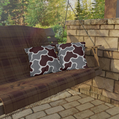 Maroon and Gray Abstract Camouflage Outdoor Pillow | Modern Patio Cushion