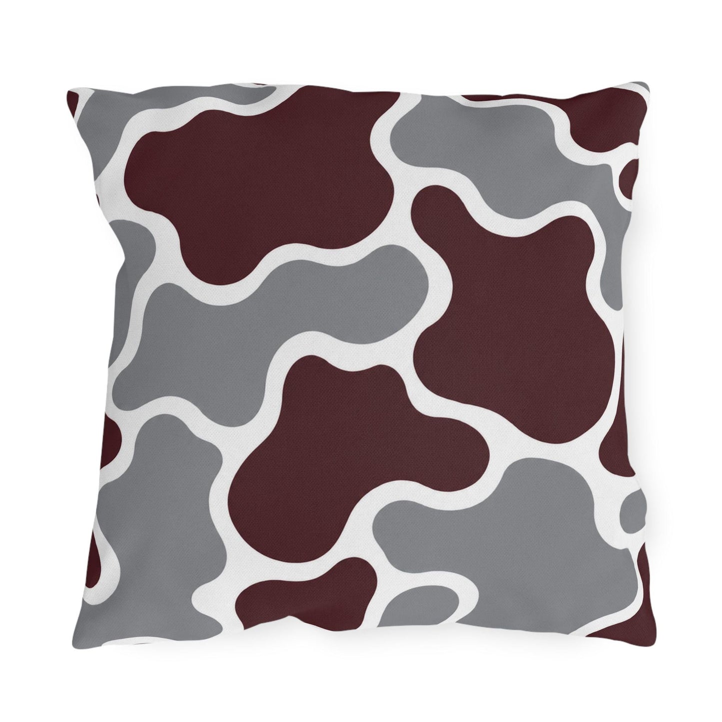 Maroon and Gray Abstract Camouflage Outdoor Pillow | Modern Patio Cushion