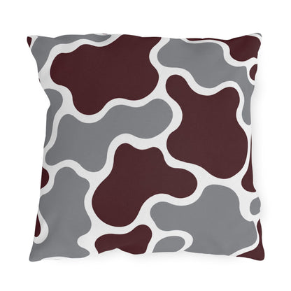 Maroon and Gray Abstract Camouflage Outdoor Pillow | Modern Patio Cushion