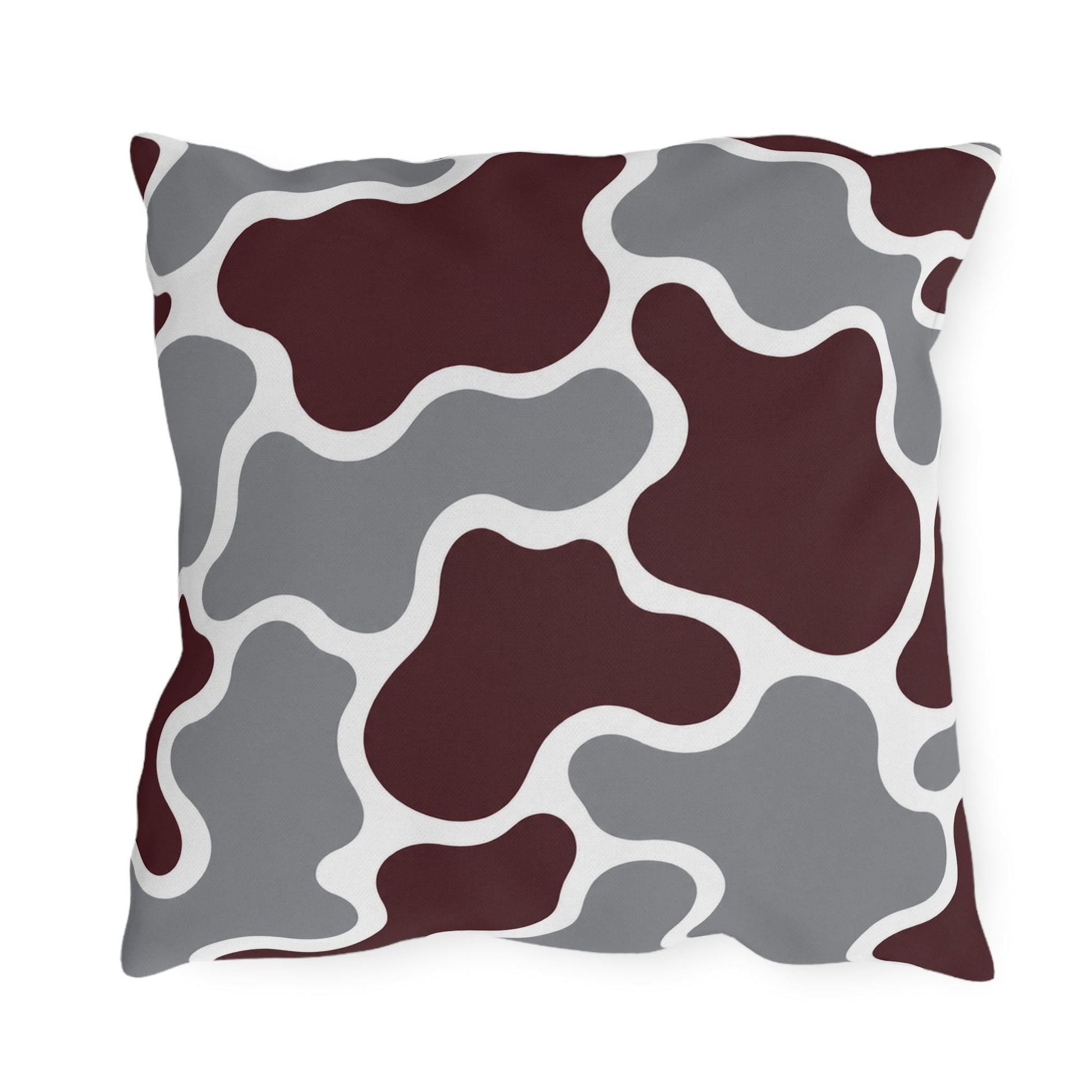 Maroon and Gray Abstract Camouflage Outdoor Pillow | Modern Patio Cushion